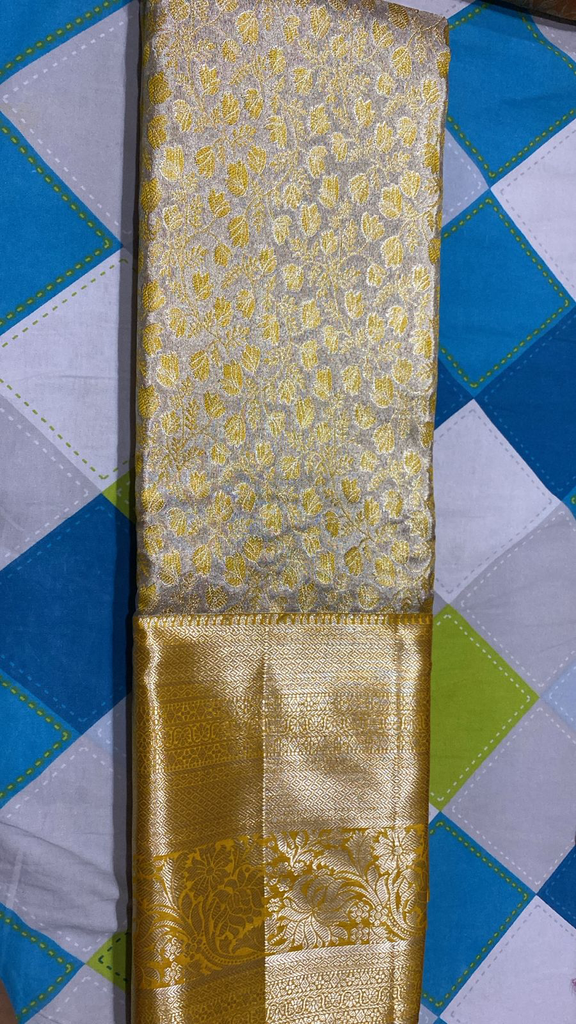 Sunflower Silver Zari Dharmavaram Silk Saree