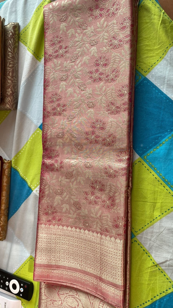 Salmon Pink Silver Dharmavaram Silk Saree