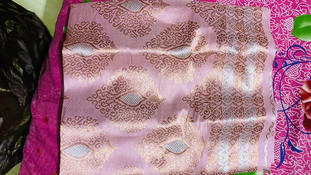 Salmon Pink Assam Silk Two-Piece Saree