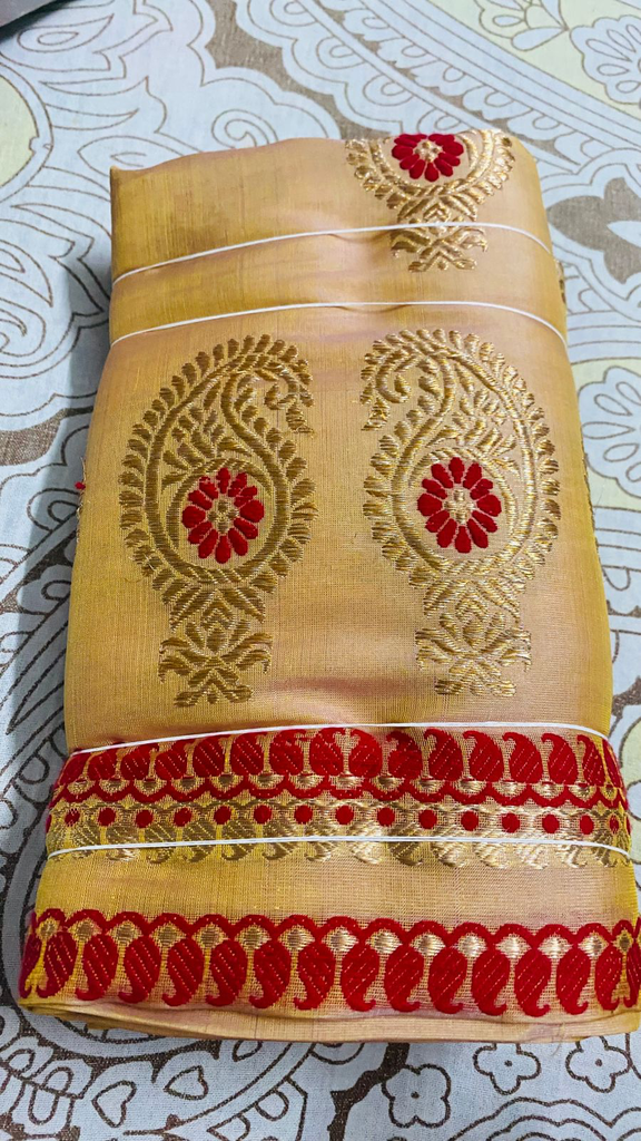 Natural Gold Assam Silk Two-Piece Saree