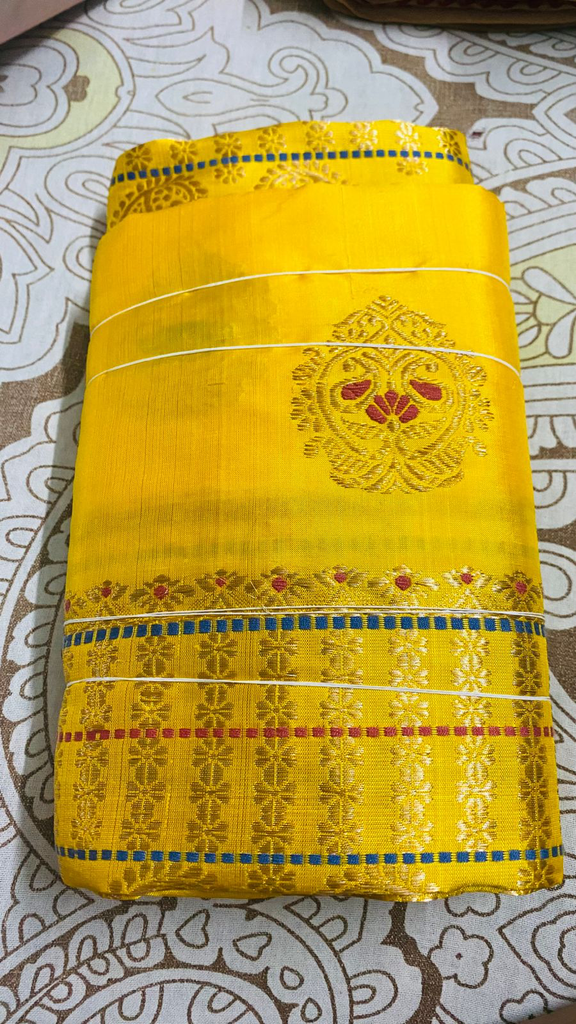 Turmeric Yellow Assam Silk Two-Piece Saree