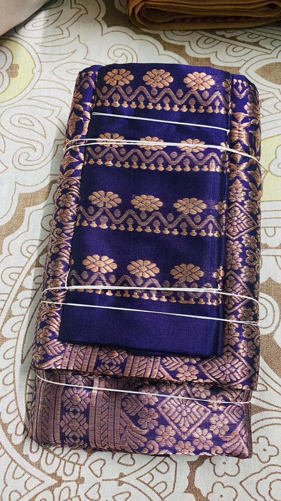 Eggplant Copper Assam Silk Two-Piece Saree