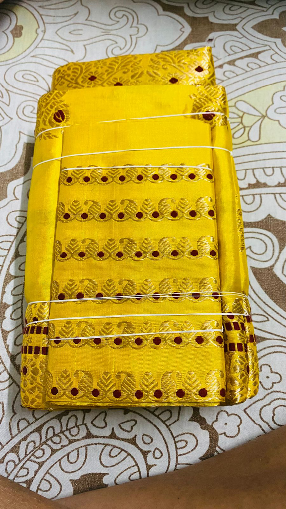 Sunglow Gold Assam Silk Two-Piece Saree
