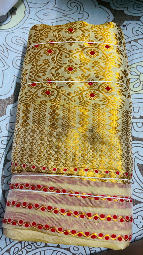 Mettalic Gold Assam Silk Two-Piece Saree