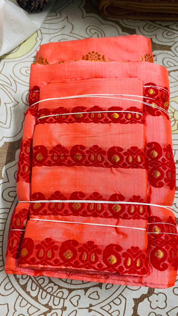 Peach Pink Assam Silk Two-Piece Saree