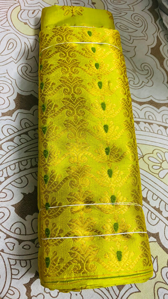 Lemon Green Assam Silk Two-Piece Saree