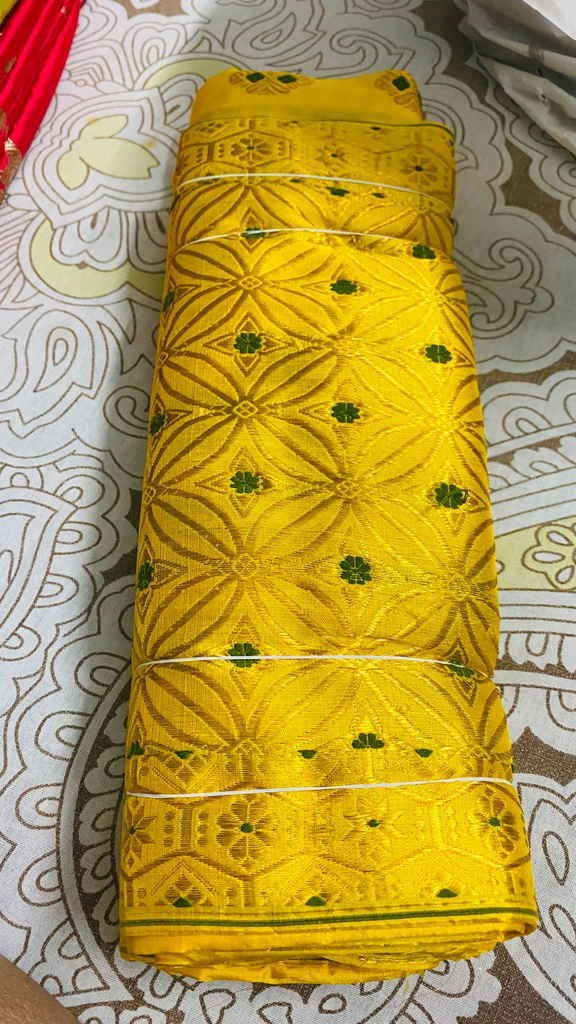 Canary Yellow Assam Silk Two-Piece Saree