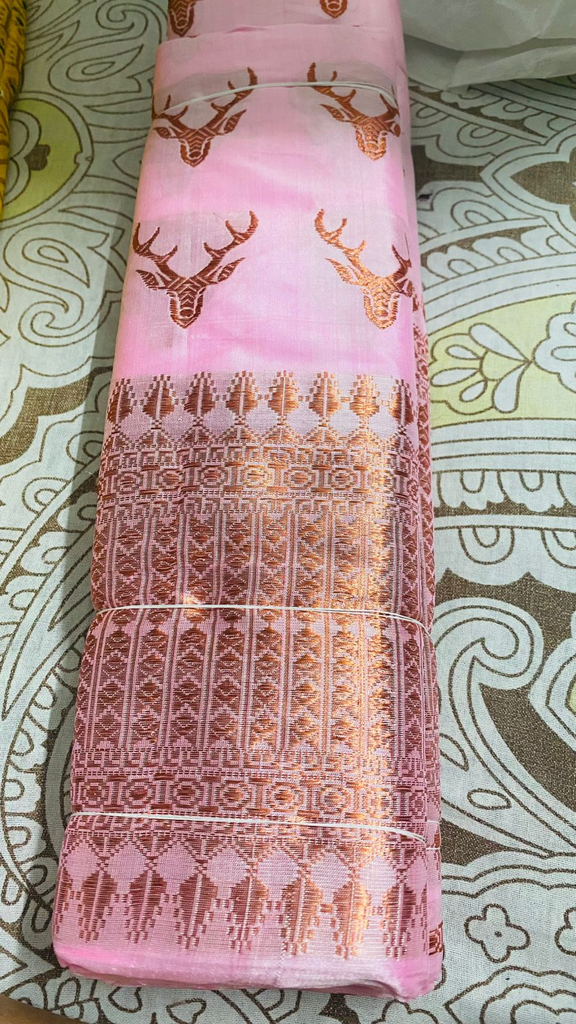 Pastel Deer Pink Assam Silk Two-Piece Saree