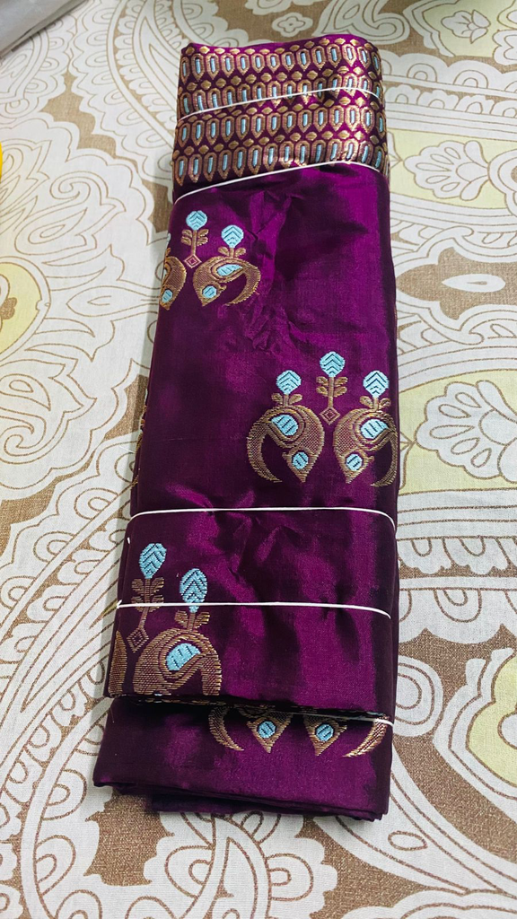 Wine Copper Assam Silk Two-Piece Saree