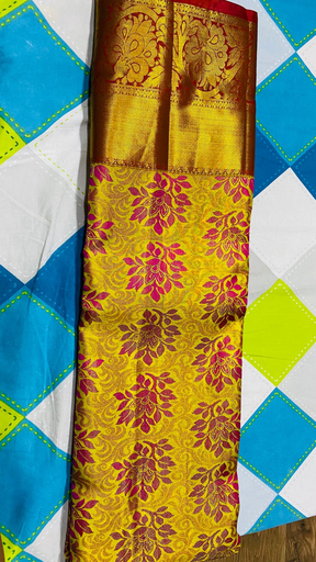 Pink Gold Floral Dharmavaram Silk Saree