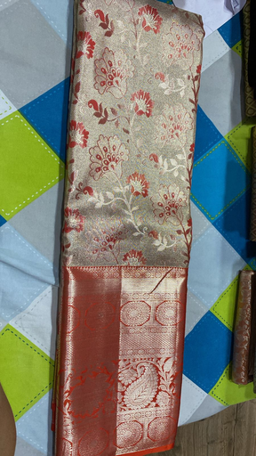 Royal Silver Orange Dharmavaram Silk Saree