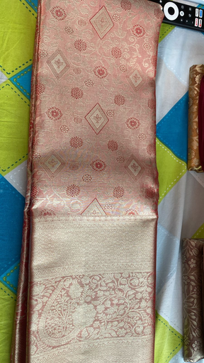 Flamingo Pink Silver Dharmavaram Silk Saree