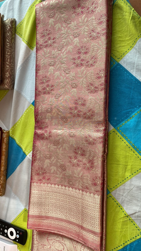 Salmon Pink Silver Dharmavaram Silk Saree