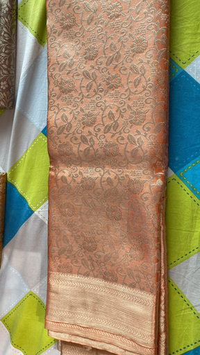 Peach Silver Dharmavaram Silk Saree